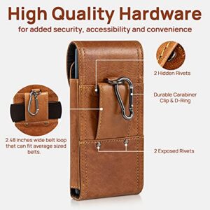 Hengwin Genuine Leather Vertical Cell Phone Holster Samsung Galaxy A72 A52 A12 A32 S21+ S22 Ultra Note 20 Ultra Moto One 5G LG Stylo 6 OnePlus Nord N10 Belt Case Pouch with Belt Clip Loop Holder Brown