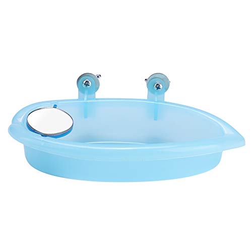 Bird Bath with Mirror, Cute Pet Parrot Bathtub Bird Bathing Box with Mirror Bird Cage Toy Accessory Blue(not for Macaws)