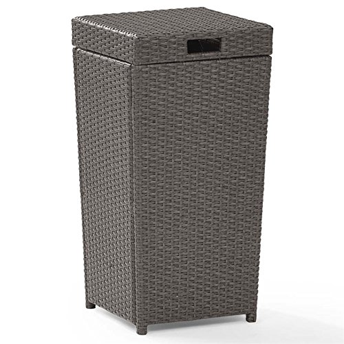 Pemberly Row Wicker Patio Trash Can in Weathered Gray