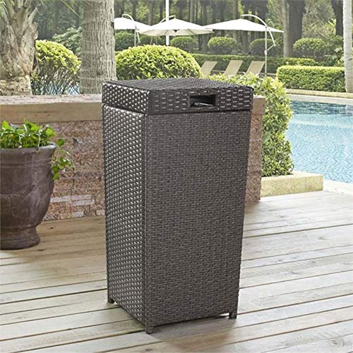 Pemberly Row Wicker Patio Trash Can in Weathered Gray