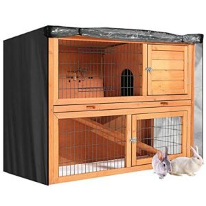 j&c heavy duty 420d double decker rabbit hutch cover windproof waterproof black covers for winter rectangular outdoor bunny cage cover for guinea pig cage (no hutch (48x20x41 in)