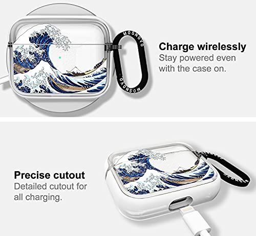 MOSNOVO AirPods Pro Case, Apple AirPods Pro Case, Cool Tokyo Wave Clear Case Design with Luxe Metal Ring Shockproof Protective Cover Case for AirPods Pro