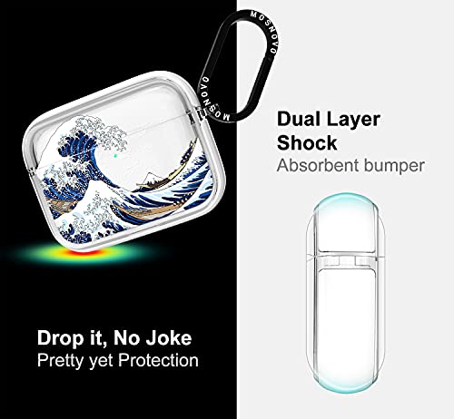 MOSNOVO AirPods Pro Case, Apple AirPods Pro Case, Cool Tokyo Wave Clear Case Design with Luxe Metal Ring Shockproof Protective Cover Case for AirPods Pro