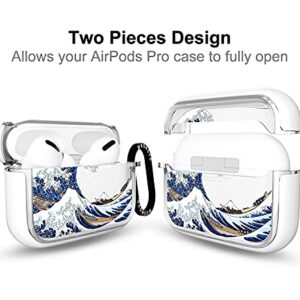 MOSNOVO AirPods Pro Case, Apple AirPods Pro Case, Cool Tokyo Wave Clear Case Design with Luxe Metal Ring Shockproof Protective Cover Case for AirPods Pro