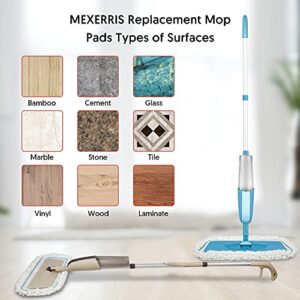 MEXERRIS Microfiber Spray Mop Pads Replacement Heads Washable Reusable Mop Refills for Wet Dry Mop Floor Cleaning Compatible with Bona Care System for Kitchen Home Commercial - Blue 5 Pack