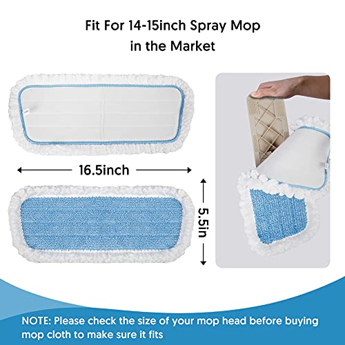 MEXERRIS Microfiber Spray Mop Pads Replacement Heads Washable Reusable Mop Refills for Wet Dry Mop Floor Cleaning Compatible with Bona Care System for Kitchen Home Commercial - Blue 5 Pack