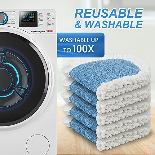 MEXERRIS Microfiber Spray Mop Pads Replacement Heads Washable Reusable Mop Refills for Wet Dry Mop Floor Cleaning Compatible with Bona Care System for Kitchen Home Commercial - Blue 5 Pack