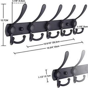 Wall Mounted Coat Rack - 5 Tri Hooks, Heavy Duty, Stainless Steel, Metal Coat Hook Rail for Coat Hat Towel Purse Robes Mudroom Bathroom Entryway （Black）