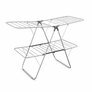 brookstone [2 tier [double spaced] foldable clothes drying rack, collapsible laundry hanger, no installation required - ready out of the box