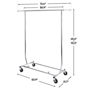 SUPER DEAL Metal Garment Rack with Wheels Single Rod Height Adjustable & Expandable Mobile Clothes Drying Rack Hanging Organizer, All-Steel Frame 250lbs Capacity