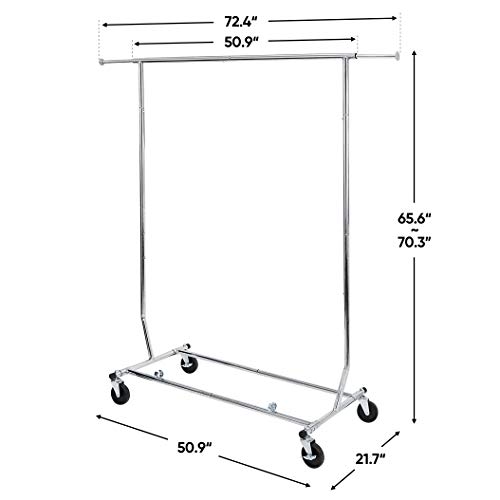 SUPER DEAL Metal Garment Rack with Wheels Single Rod Height Adjustable & Expandable Mobile Clothes Drying Rack Hanging Organizer, All-Steel Frame 250lbs Capacity