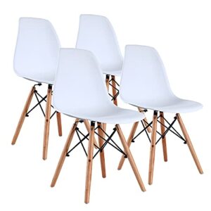 amazon basics modern dining chair set, shell chair with wood legs for kitchen, dining, living room - set of 4, white