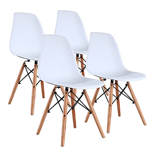 Amazon Basics Modern Dining Chair Set, Shell Chair with Wood Legs for Kitchen, Dining, Living Room - Set of 4, White