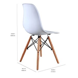 Amazon Basics Modern Dining Chair Set, Shell Chair with Wood Legs for Kitchen, Dining, Living Room - Set of 4, White