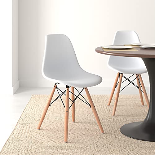 Amazon Basics Modern Dining Chair Set, Shell Chair with Wood Legs for Kitchen, Dining, Living Room - Set of 4, White