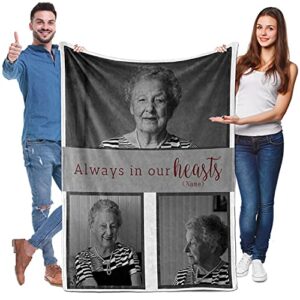 in loving memory photo blanket personalized blankets with pictures and name, customized memorial blanket, custom blanket (3p, 48x32 inch)