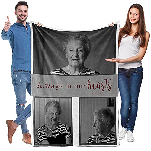 in Loving Memory Photo Blanket Personalized Blankets with Pictures and Name, Customized Memorial Blanket, Custom Blanket (3P, 48X32 inch)