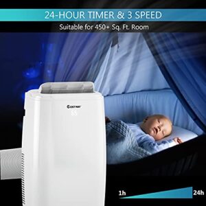 COSTWAY 1,2000 BTU Portable Air Conditioner, Cooling for space up to 450 sq. ft with 3 Modes, Multifunctional Air Cooler with Remote Control and Washable Filter, 3 Fan Speeds & Sleep Mode, Suitable for Bedroom Kitchen