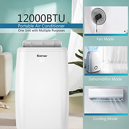 COSTWAY 1,2000 BTU Portable Air Conditioner, Cooling for space up to 450 sq. ft with 3 Modes, Multifunctional Air Cooler with Remote Control and Washable Filter, 3 Fan Speeds & Sleep Mode, Suitable for Bedroom Kitchen