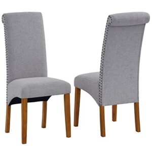 jt retro floral fabric natural wooden leg dining room chair kitchen chairs, set of 2 (grey)