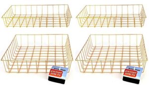 gold iron wire baskets and trays, round and rectangular, 4-ct sets (tray)