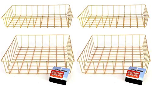 Gold Iron Wire Baskets and Trays, Round and Rectangular, 4-ct Sets (Tray)