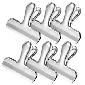 6 packs 3inch / 76mm wide stainless steel clip, heavy duty chip bag clips, for food bags sealing coffee bags sealing in kitchens offices,6 pcs silver