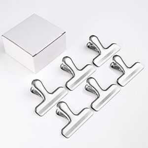 6 Packs 3Inch / 76mm Wide Stainless Steel Clip, Heavy Duty Chip Bag Clips, for Food Bags Sealing Coffee Bags Sealing in Kitchens Offices,6 Pcs Silver