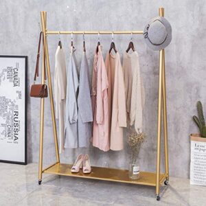 FURVOKIA Modern Simple Heavy Duty Metal X Type Rolling Garment Rack with Wheel,Retail Display Clothing Rack, Floor-Standing Shoes Bags Clothes Organizer Storage Shelves (Gold, 59" L)