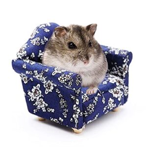 knockconk hamster mini cotton sofa chair, small animal blue red bed cozy with pillow, cage decor photo toys, relax habitat house accessories, sleep pad rest nest for hamster, mice, rat.