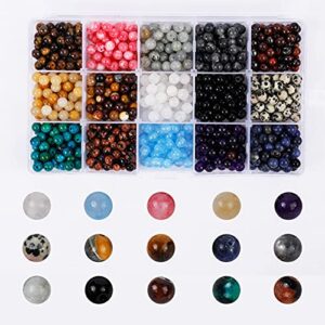 Natural Round Stone Beads Genuine Real Gemstones Smooth Beads with 800pcs 6mm 15 Kinds for Jewelry Making Bracelet Earrings Necklace DIY Crafting Art Crafts