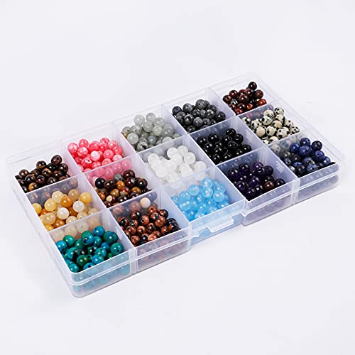 Natural Round Stone Beads Genuine Real Gemstones Smooth Beads with 800pcs 6mm 15 Kinds for Jewelry Making Bracelet Earrings Necklace DIY Crafting Art Crafts