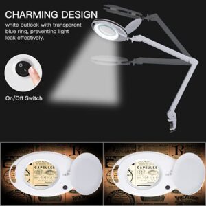 Cosywarm Magnifying Lamp, Magnifying Glass with Light and Clamp Hands Free, Adjustable Swivel Arm, LED Magnifier Work Lamp for Reading, Crafts, Sewing, Coin Collection, Hobbies, Workbench.