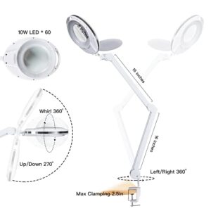 Cosywarm Magnifying Lamp, Magnifying Glass with Light and Clamp Hands Free, Adjustable Swivel Arm, LED Magnifier Work Lamp for Reading, Crafts, Sewing, Coin Collection, Hobbies, Workbench.