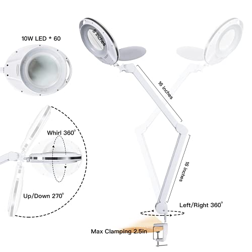 Cosywarm Magnifying Lamp, Magnifying Glass with Light and Clamp Hands Free, Adjustable Swivel Arm, LED Magnifier Work Lamp for Reading, Crafts, Sewing, Coin Collection, Hobbies, Workbench.