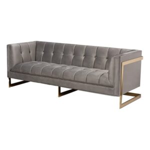 pemberly row 17.3" modern velvet fabric upholstered sofa in gray/gold