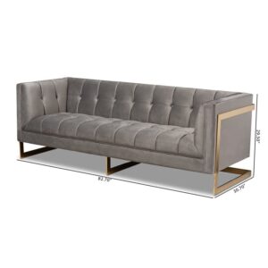 Pemberly Row 17.3" Modern Velvet Fabric Upholstered Sofa in Gray/Gold