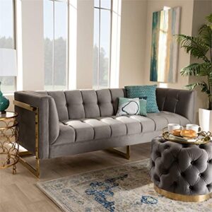 Pemberly Row 17.3" Modern Velvet Fabric Upholstered Sofa in Gray/Gold