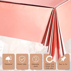 Foil Party Rectangular Table Covers Table Cloth 54 x 108 Inch Shiny Plastic Waterproof Tablecloth Party Table Cover for Wedding Anniversary Engagement Party (Rose Gold, 3 Pieces)