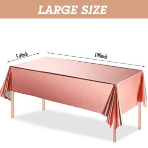 Foil Party Rectangular Table Covers Table Cloth 54 x 108 Inch Shiny Plastic Waterproof Tablecloth Party Table Cover for Wedding Anniversary Engagement Party (Rose Gold, 3 Pieces)