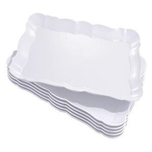 bbg 6 pack rectangle white plastic serving trays, 15" x 10" heavy duty serving platters, reusable trays perfect for wedding, parties & buffet,spring
