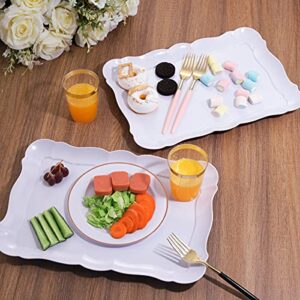 BBG 6 Pack Rectangle White Plastic Serving Trays, 15" x 10" Heavy Duty Serving Platters, Reusable Trays Perfect For Wedding, Parties & Buffet,Spring