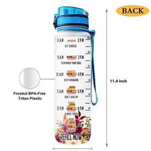 64HYDRO 32oz 1Liter Motivational Water Bottle with Time Marker, Book Lover Inspiration Just A Girl Who Loves Books HNP0207004 Water Bottle