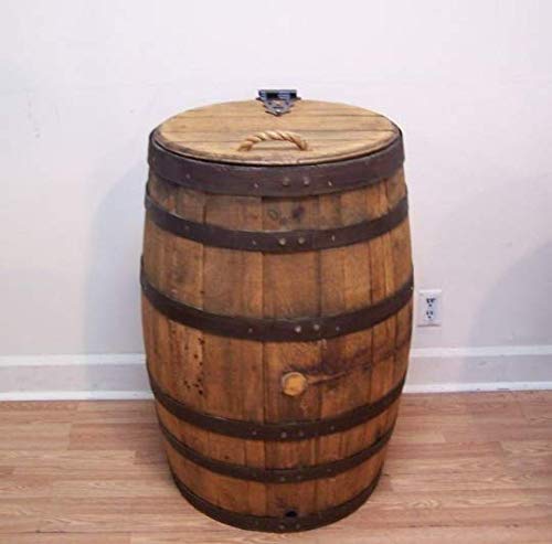 Whiskey Barrel Trash Can with Single Hinged Lid