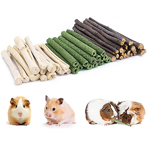 sharllen Chew Toys Molar Sticks Animals Cleaning Teeth Natural Apple Timothy Hay Sweet Bamboo Sticks 3 Types of Combined Wood Toys Squirrel Rabbit Chinchilla Guinea Pig Hamster Gerbil Parrot (500g)