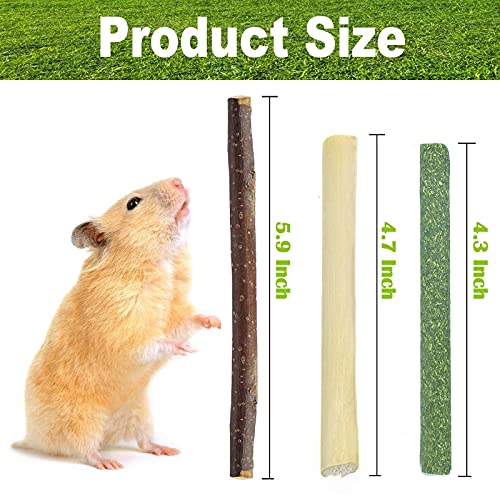 sharllen Chew Toys Molar Sticks Animals Cleaning Teeth Natural Apple Timothy Hay Sweet Bamboo Sticks 3 Types of Combined Wood Toys Squirrel Rabbit Chinchilla Guinea Pig Hamster Gerbil Parrot (500g)