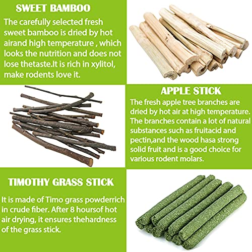 sharllen Chew Toys Molar Sticks Animals Cleaning Teeth Natural Apple Timothy Hay Sweet Bamboo Sticks 3 Types of Combined Wood Toys Squirrel Rabbit Chinchilla Guinea Pig Hamster Gerbil Parrot (500g)