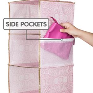 DAMAHOME Hanging Closet Organizer Storage - 6-Tier Collapsible Hanging Shelves with Sturdy Hooks, 4 Side Pockets, Foldable Sweater Organizer, For Closet/Kids/RV/ Camper/Dorm 12"W X 12"D X 48"H (Pink)