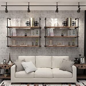 Industrial Wall Mounted Pipe Shelving,Rustic Metal Floating Shelves,Steampunk Real Wood Bookcases,DIY Bookshelf Hanging Shelves,Farmhouse Kitchen Bar Office Home Storage (4-Tier with 3 Boards,36in)