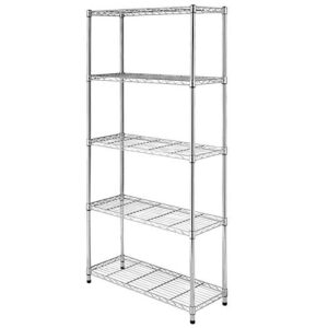 baisha 5 tier storage shelves metal wire shelving unit, heavy duty commercial grade shelf, height adjustable organizer rack for garage kitchen office, 36" l x 14" w x 72" h (chrome)